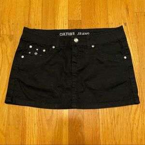 Vintage Black Denim Mini Skirt Rhinestone Detail | Medium